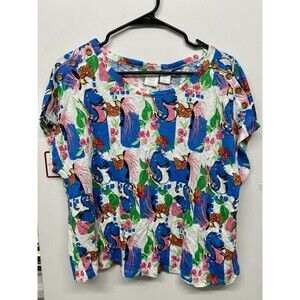 NWT C&C California Linen Woven Colorful Short Sleeve Shirt Sz XL Birds Tropical